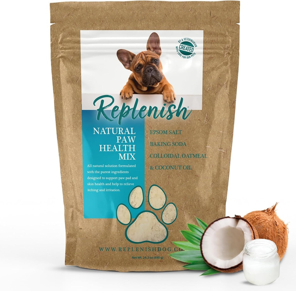 Replenish Dog Paw Healing Solution - Alt naturlig Epsom Salt for hunder Paws - Medisinert Paw Soaking Solution & Moisturizer for tørr cracked Paws - Epsom Salt behandling - Spa Paw Beskyttelse for hunder