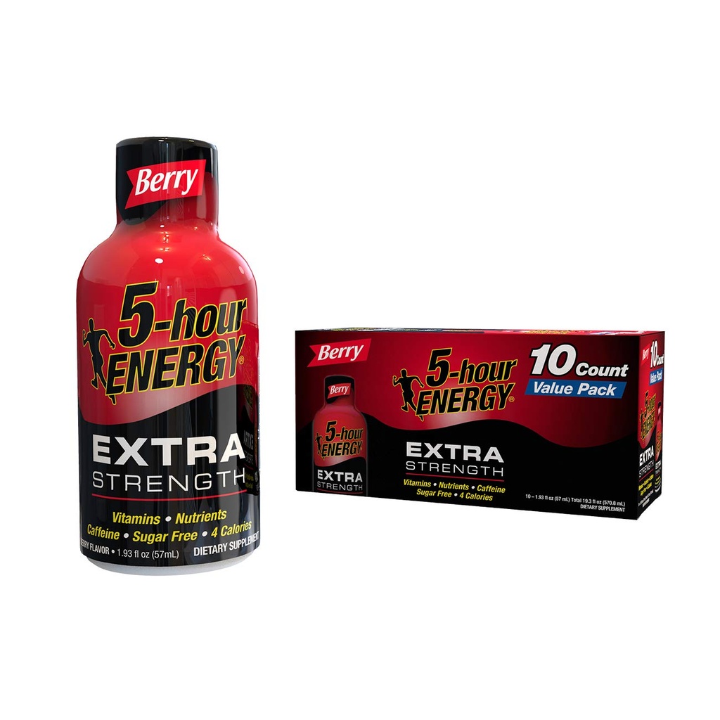 5 timer ENERGY® Shot, Extra styrke, Berry, 10 pakke