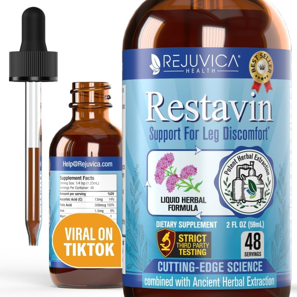 Restavin - Advanced Ben Support Supplement - flytende levering for bedre absorpsjon - vitamin C, jern, valerisk, gurkemeie, magnesium og mer!