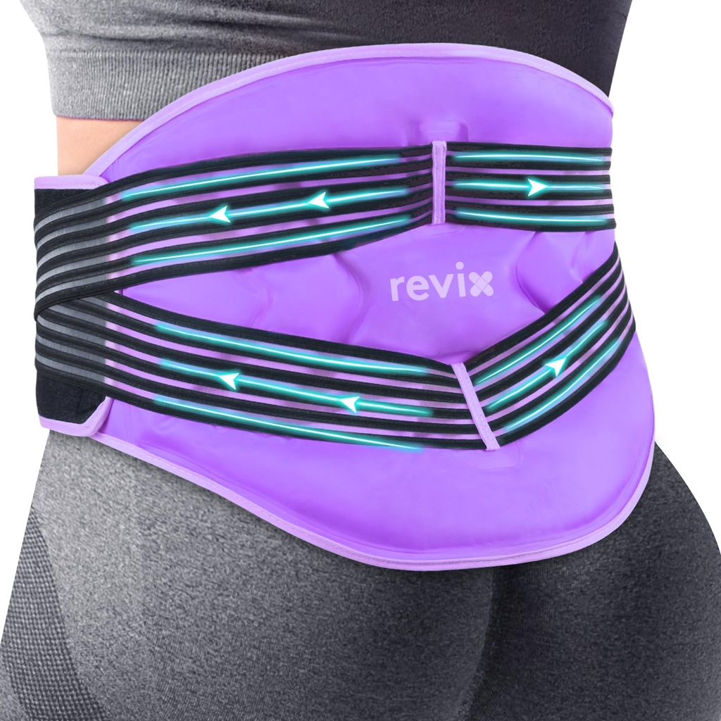 REVIX Reusable store rygg ispakker med komprimeringsstropper, justerbar nedre rygg isbrekk for lumbar, Sciatisk nerve, myk Plush-sliting, kald kompress-terapi