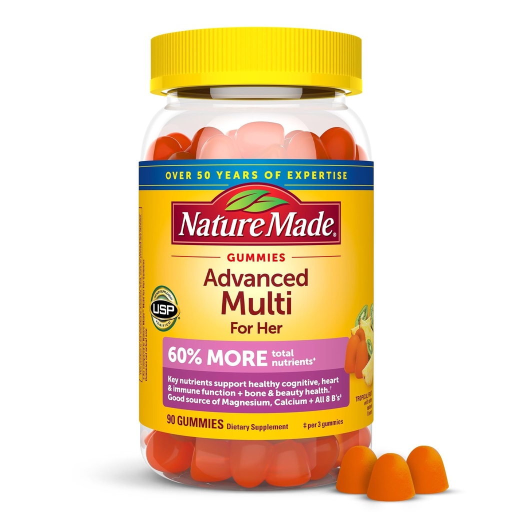 Natur laget avanserte kvinner gummy multivitaminer med magnesium Citrat, kalsium, B-vitaminer, multivitamin gummier for kvinner, 90 multi vitamin gummier, 30 dagers forsyning