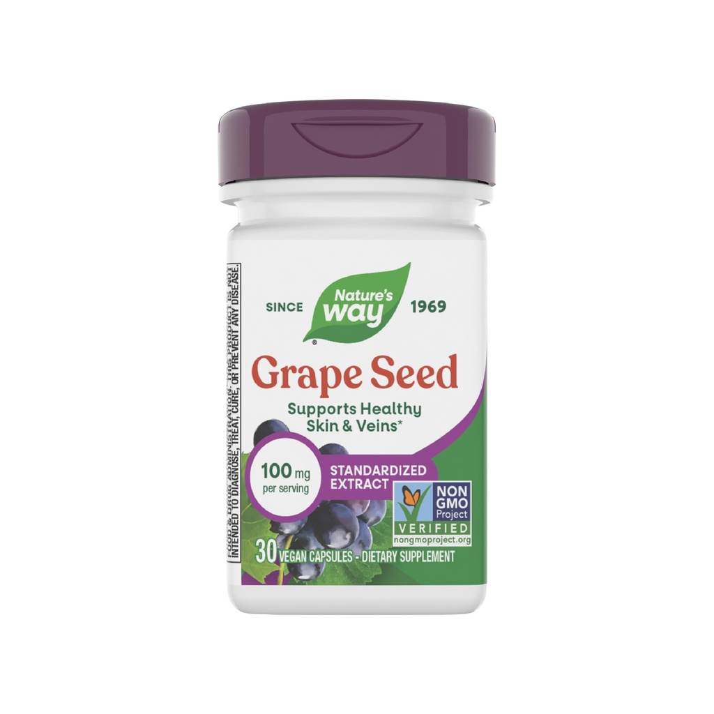 Naturens måte Grape frø standardisert ekstrakt, støtter sunn hud og vener*, antioksidant støtte*, ikke-GMO-prosjekt verifisert, 30 vegankapsler (pakke May Vary)