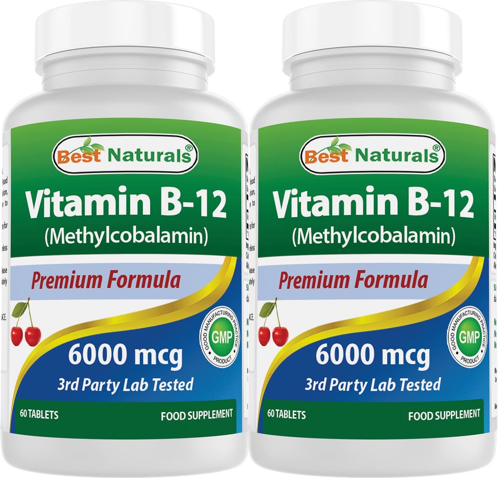 Best Naturals Vitamin B-12 som Metylkobalamin (Metyl B12), 6000 mg 60 Sublingual Tabletter (60 telle (Pack of 2))