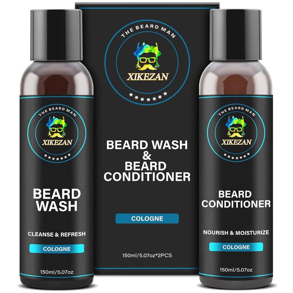 XIKEZAN Beard Vaske og Skjegg balsam naturlig mykner sett w/Argan & Jojoba oljer glatter og styrker julestrømper far dag gaver for menn ham far kjæreste mann