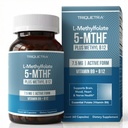 L Metylfolat 7,5mg pluss Metyl B12 - Aktiv 5-MTHF Form, MTHFR Supplement - Bloodstream Ready Metylated Folate + B12 Cofactor - støtter Mood, Homocysteine Methylation, Kognisjon (60 kapsler)