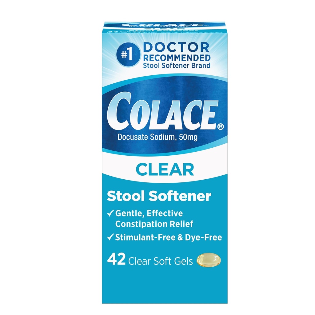 Colace Clear Stool Softener For Gentle Effektive Pensum Relief, #1 Doktor Anbefalt Stool Softener Merke, Dye Gratis, 50 mg Dokusat Kapsler, 42 greve