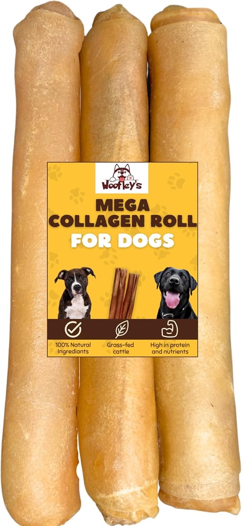 Woofley's Extra Thick Collage Roll (10-12 tommers - 3 PCS) - Chews for hunder - Bully Stick Rawhide Alternative Hunde Chews No Hide Bones for mellomstore og store hunder