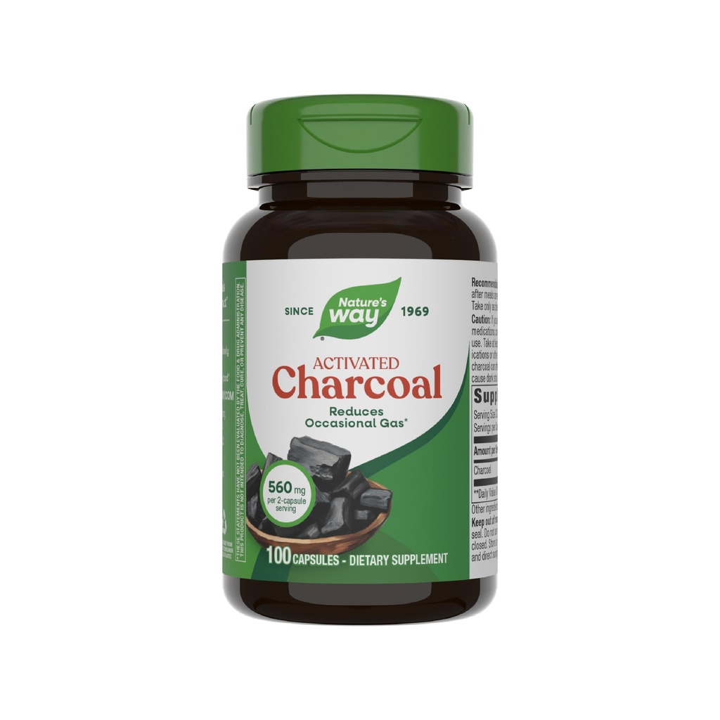 Naturens måte aktivert Charcoal, Binder uønsket materiale og gass i Digestive Tract*, 560 mg per 2-kapsle servering, 100 kapsler (Packaging May Vary)