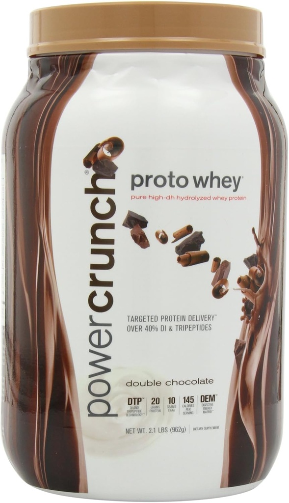 Power Crunch Whey Protein pulver, med Aminosyrer, Protein rister med Delicious smak, dobbel sjokolade, 2.1 LB