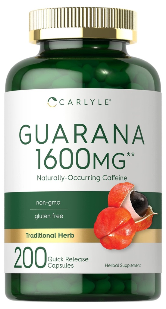 Carlyle Guarana ekstrahere kapsler | 1600 mg | 200 greve | naturlig forekommende koffein Supplement | Ikke-GMO, Glutenfri