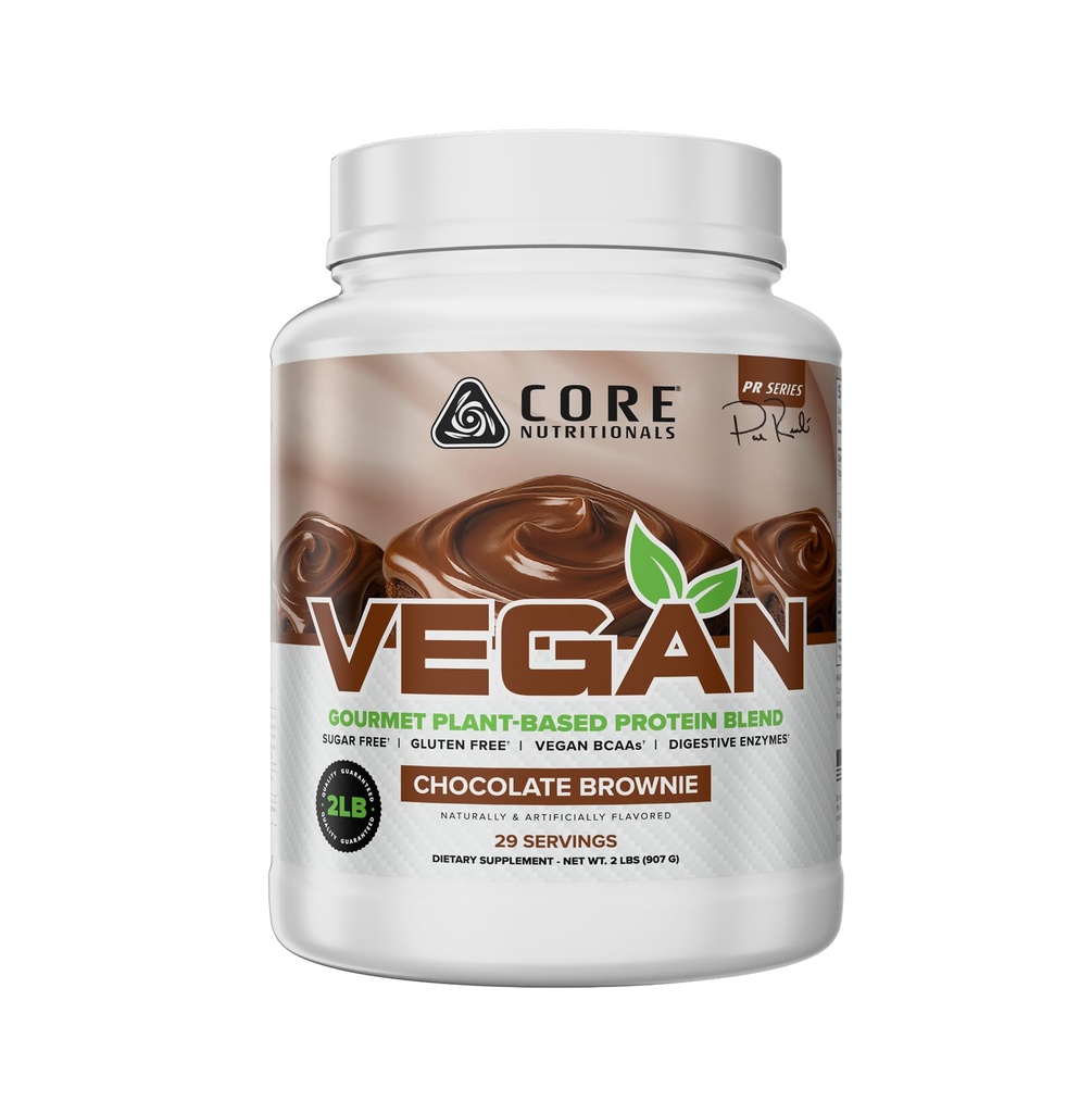 Core Nutritionals Vegan Gourmet Plante Basert Protein Blande med Vegansk BCAA Laktose, Soya, Sukker, & Glutenfri | 21g Pea Protein | 2 pund (Chokolate Brownie Batter)