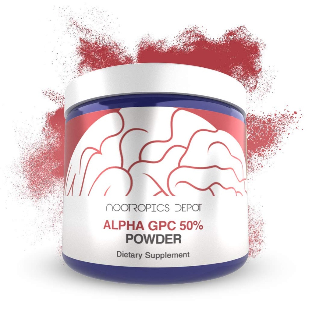 Nootropics Depot Alpha GPC pulver (50%) | 60 Grams Cholinerge Supplement | Brain Health Supplement | Støtter sunn hjernefunksjon | Forbedre kognisjon, hukommelse + Fokus