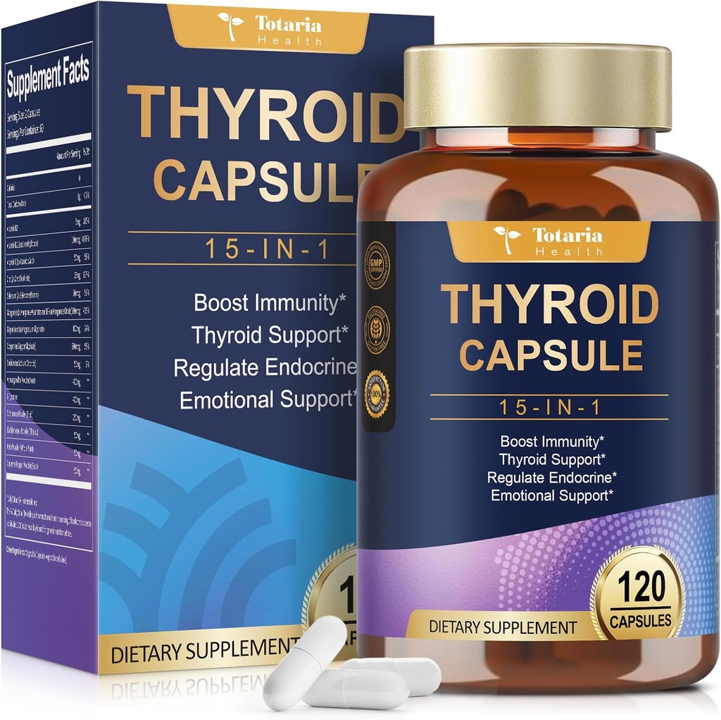 Thyroid støtte for kvinner & mann Supplement Complex Capsules - Iodine Thyroid Supplement med L tyrosin Bladderwrack Kelp Ashwagandha Selenium Supplements - Mood Enhancer Energy Blance Thyroid nivå