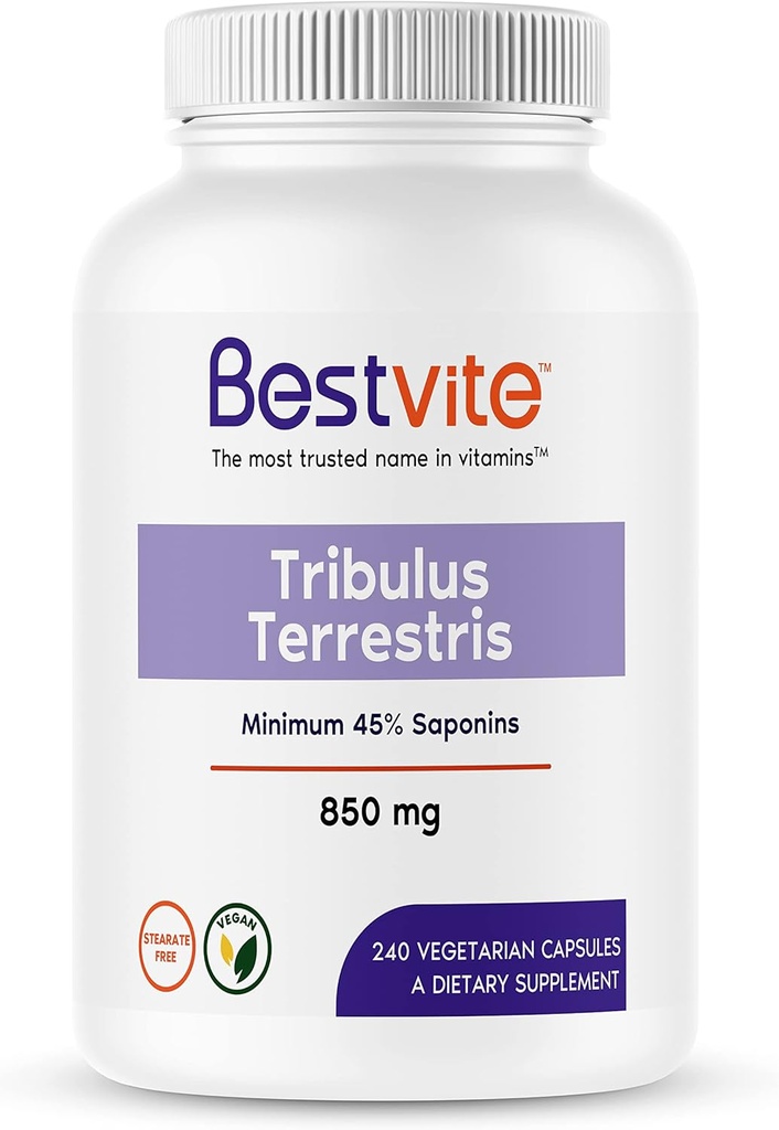 BESTVITE Tribulus terrestris 850 mg per kapsel (240 vegetariske kapsler) - Standardisert ekstrakt - Min 45% saponiner - Ingen stearates - Ingen siliciumdioksid - Ingen fyllstoffer - Vegan - ikke GMO - Glutenfri