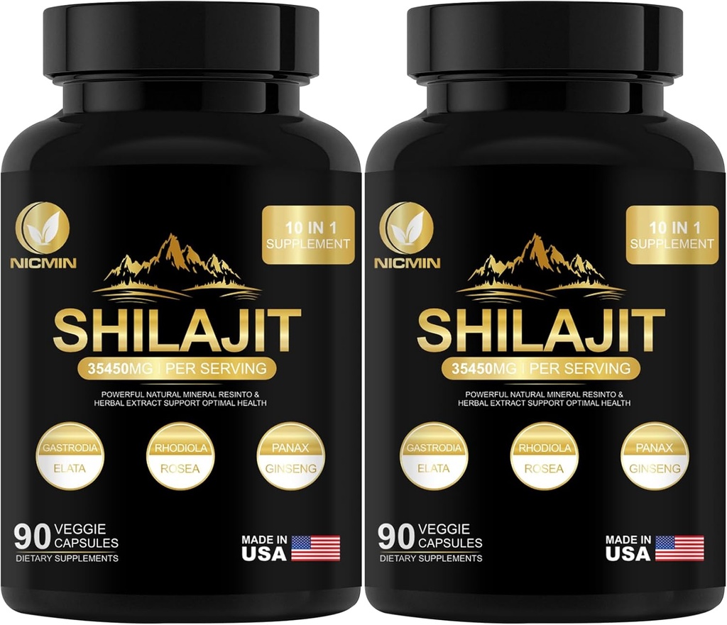 35450MG Pure Shilajit Supplement - Himalayan Organic Shilajit for menn og kvinner Maksimal potens Shilajit for forbedret energi og immunstøtte 180 Veggie Kapsler