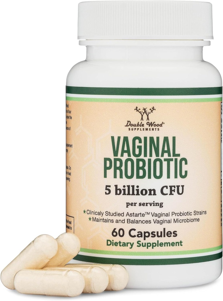Vaginal probiotika for kvinner - Fire probiotika klinisk studert for Vaginal PH Balance, Vaginal Comfort, Odor Control, og Microbiome Balance (60 kapsler, 5 milliarder CFU Per Serving) ved double Wood