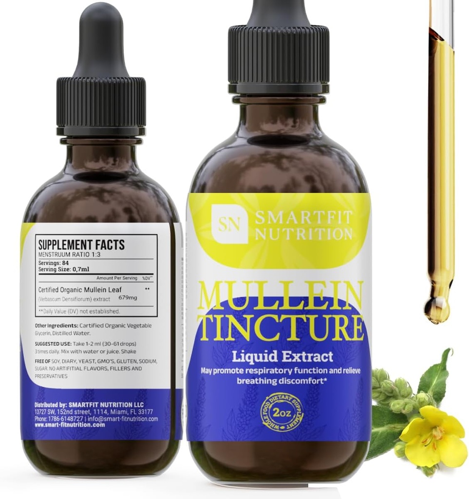 Mullein Leaf Extract - Mullein Drops - Lung Cleanse - Supplement for Respirasjon System Support & Sunn Mucous Membranes - Verbascum Densiflorum - 2 oz