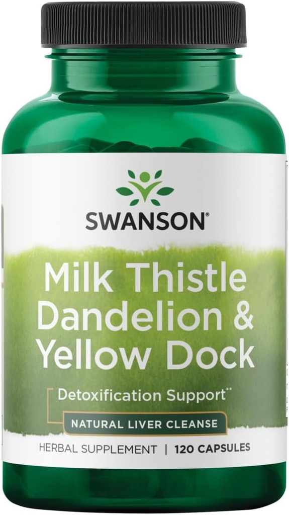 Swanson Milk Thistle, Dandelion & Yellow Dock - Herbal Liver Support Supplement - Naturlig kosttilskudd som hjelper til å opprettholde generell helse og velvære - (120 kapsler) 1 pakke