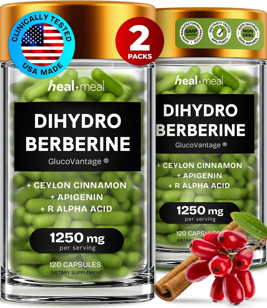 Dihydroberbin Supplement - Dehydro Berberine Organic -Super Berberine Supplement med Ceylon Cinnamon & R Alpha Lipoic Acid & Apigenin - Hydroberine 240 hetter (2 Pakker)
