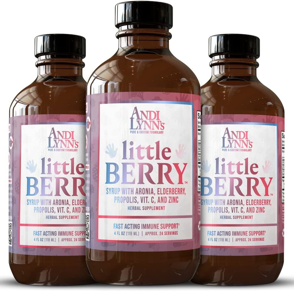 Andi Lynns LittleBerry, Elderberry Syrup for barn med vitamin C & Zinc, rask aktiv immunstøtte Herbal Supplement, 4 oz (3-Pack)