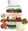Ubundet Premium Organic Mushroom Multi-Complex Gummies for støtteminne 5 i 1, Blande med Chaga, Lions Mane, Reishi, Tyrkia Tail, Maitake - 60 Gummies,