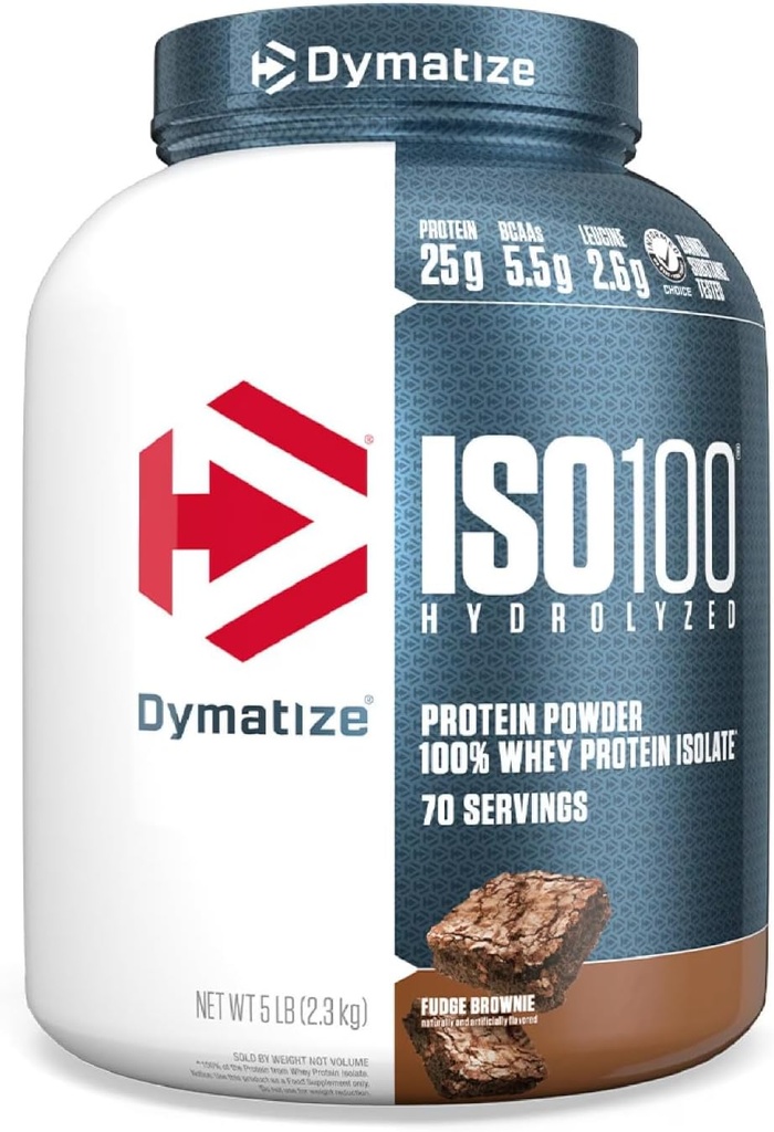 Dymatize ISO 100 Hydrolysert Whey Protein pulver isolat, Fudge Brownie, 5 pund