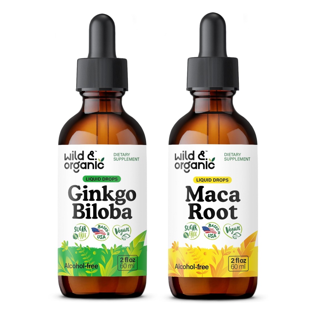 Wild & Organic Ginkgo Biloba Tinktur 2 fl oz & Maca Root Tinktur 2 fl oz