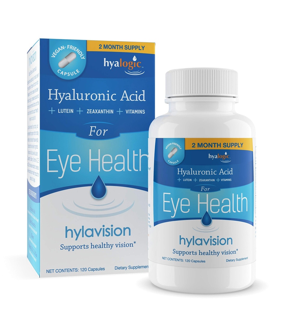 HylaVision Eye Health Supplements: Hyaluronsyre, Lutein og Zeaxantin kosttilskudd for visjon støtte (120 kapsler)— Vegan formel ved hyalogisk
