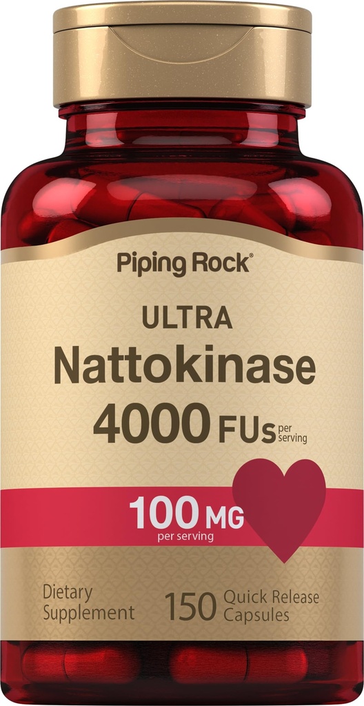 Piping Rock Nattokinase Supplement 4000 FU | 100 mg | 150 kapsler | Ikke-GMO, Glutenfri