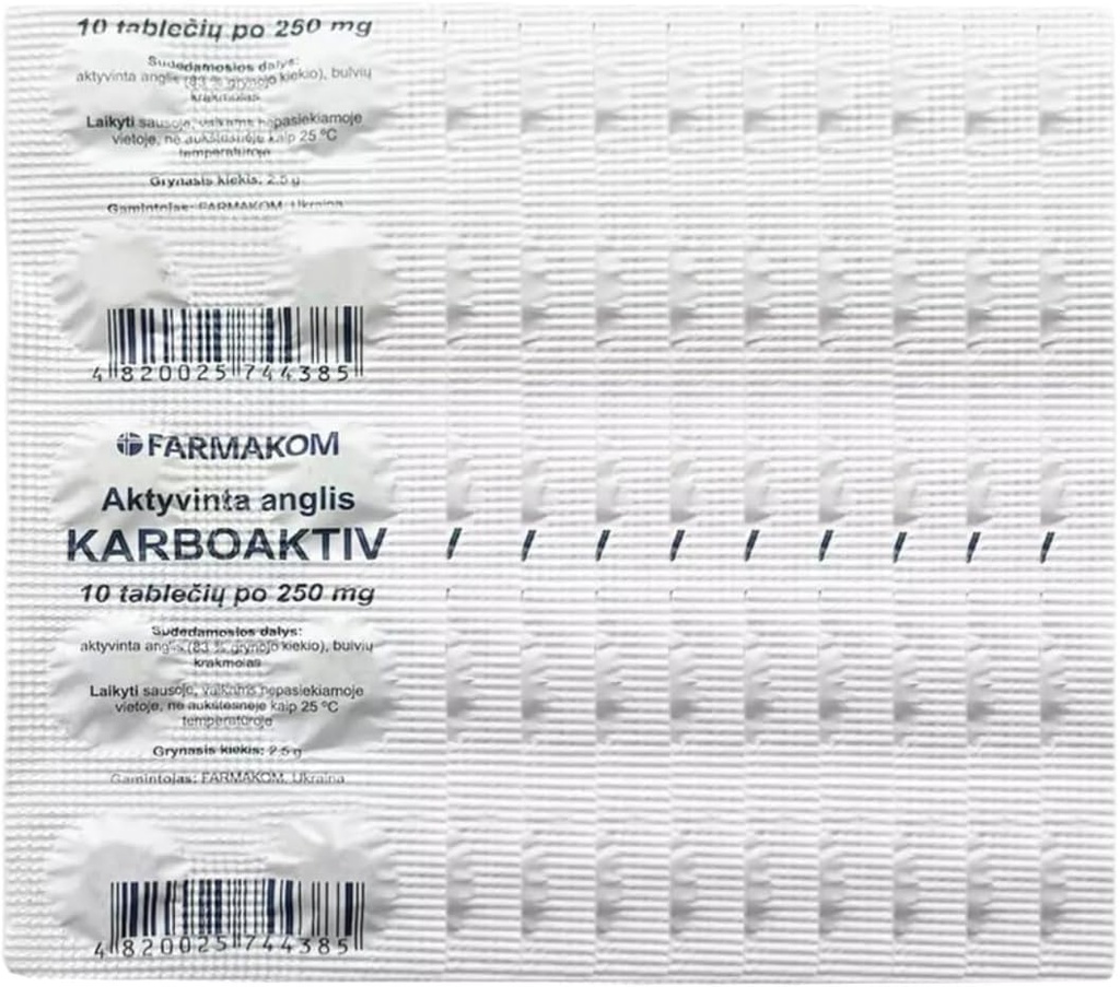 Aktivert Carbon Charcoal Tabletter Digestion Mat Supplement 5 ark X 10 tabletter