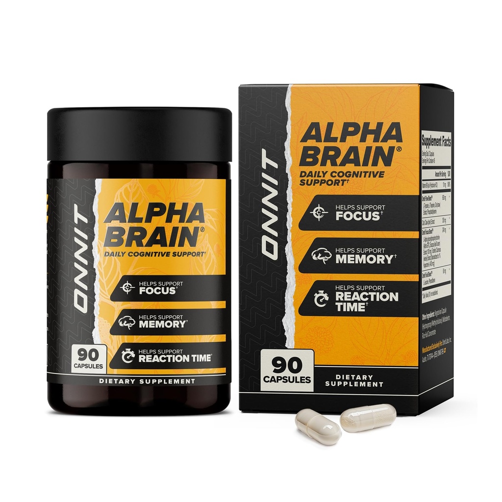 ONNIT Alpha Brain Nootropic Brain Supplement for fokus, minne, mental klarhet, kognitiv støtte med L-theanin og vitamin B6, 90