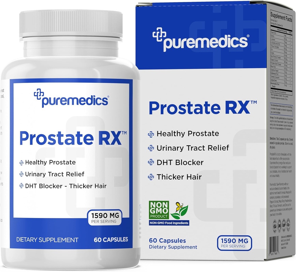 ProstaterRX Sag Palmetto, Pygeum og Pumpkin Seed Extract | Prostata & urinhelse | Blader tømming | Reduser urgency | Klinisk styrke 60 kapsler