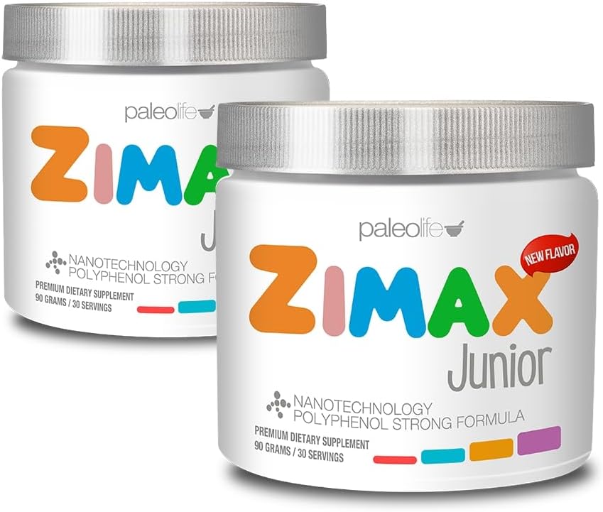 ZIMAX Junior Super Antioksidant for barn og unge mellom 4 og 16 år, 100% naturlig med vitamin C, magnesium, vitamin D3, curcumin, ginger og mineraler