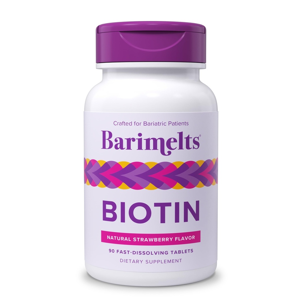 BariMelts Biotin 5000mcg, 90 raske dissolverende tabletter (3-måneders forsyning), sukker-fri bariatriske vitaminer for kvinner, naturlige jordbær flavor