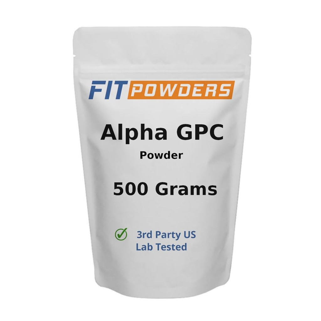 Alpha-GPC pulver 500 gram, ikke-GMO Alpha GPC Supplement Choline pulver, Vegan, tredjepart testet, pre-arbeid, minne og fokus, med Scoop
