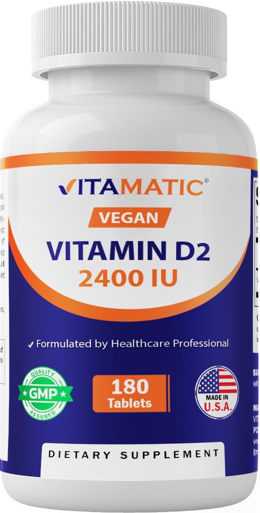 Vitamatisk vitamin D2 60 mikrog (2400 IE) - Ergocalciferol - 180 vegetariske tabletter (180 tabletter (pakke med 1)) (1 flaske)