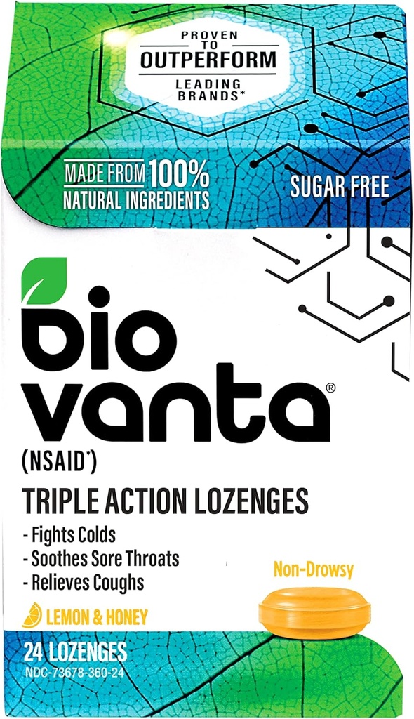 Biovanta Naturlige ingredienser Sukkerfri Lozenger for Cough, Cold og Sore Throat, 24 sitron honning Throat Lozenges