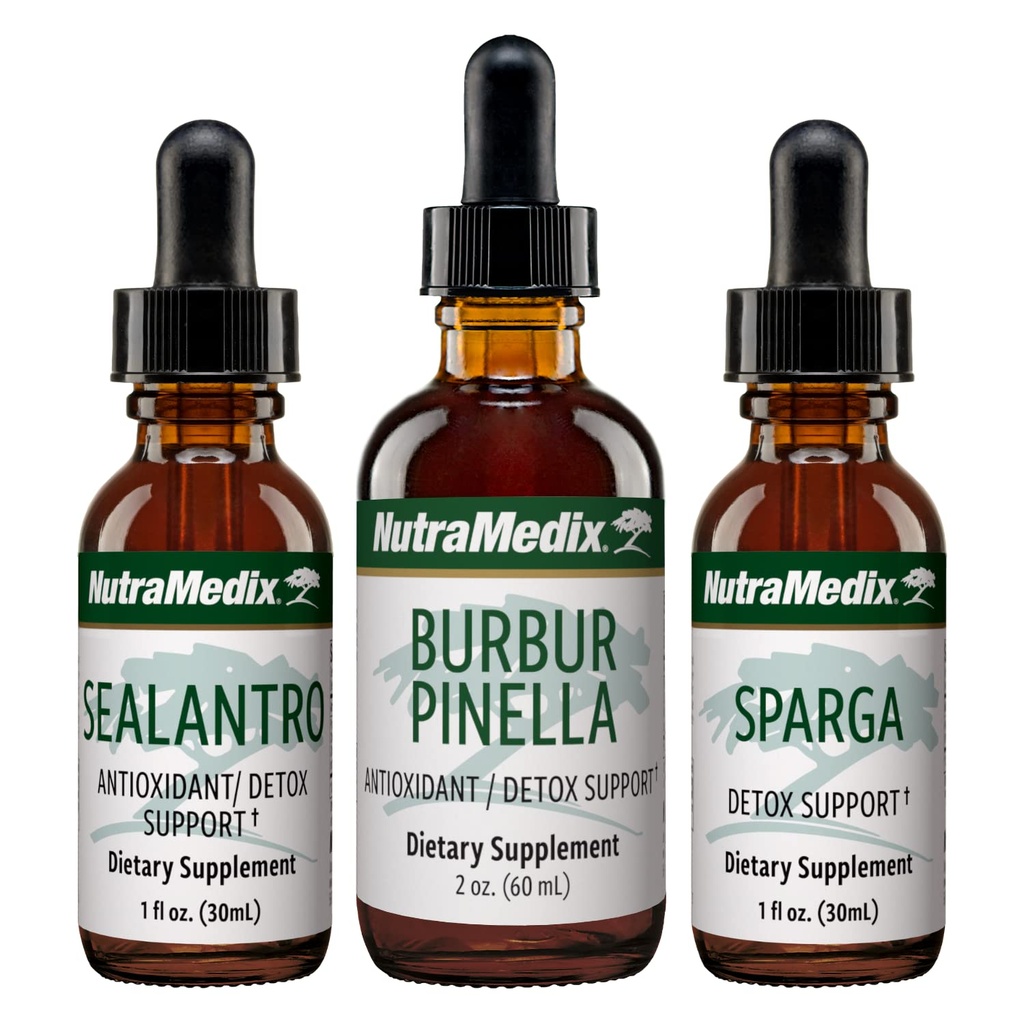 NutraMedix Detox Support Bundle - Sealantro (Chlorella, Cilantro Leaf & Pacific Cold-Water Red Seaweed), Sparga (Astragalus) & Burbur Pinella ekstrakter for rengjøring og detox støtte - 3-Piece sett