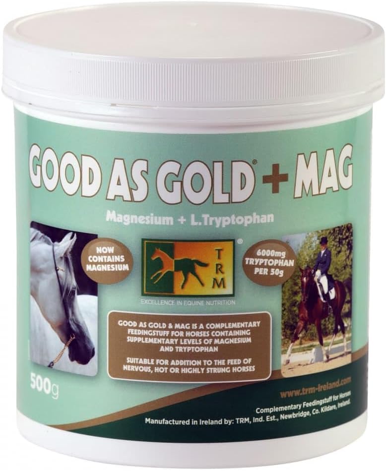 TRM God som gull + MAG beroligende hest Supplement for avslapning og fokus | Tryptophan + magnesium - 1,1 lb (500 g) - 1,1 lb