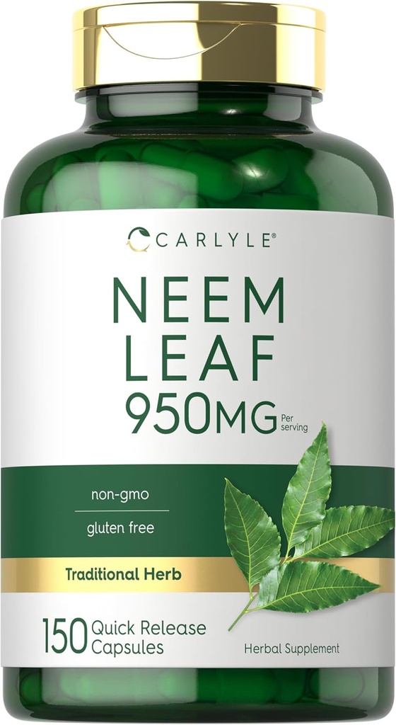 Carlyle Neem Leaf | 950 mg | 150 pulver kapsler | Ikke-GMO og glutenfri formel | verdi størrelse | Tradisjonell Herbal Supplement | Azadirachta Indica