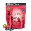PowderVitamin Electrolytes pulver Plus (100 serveringer) Bringebær Electrolyte pulver, Zero Calorie, Keto, 0 sukker, ingen Maltodextrin, 1000mg Kalium,120mg kalsium,120mg magnesium, energihydrasjon pulver
