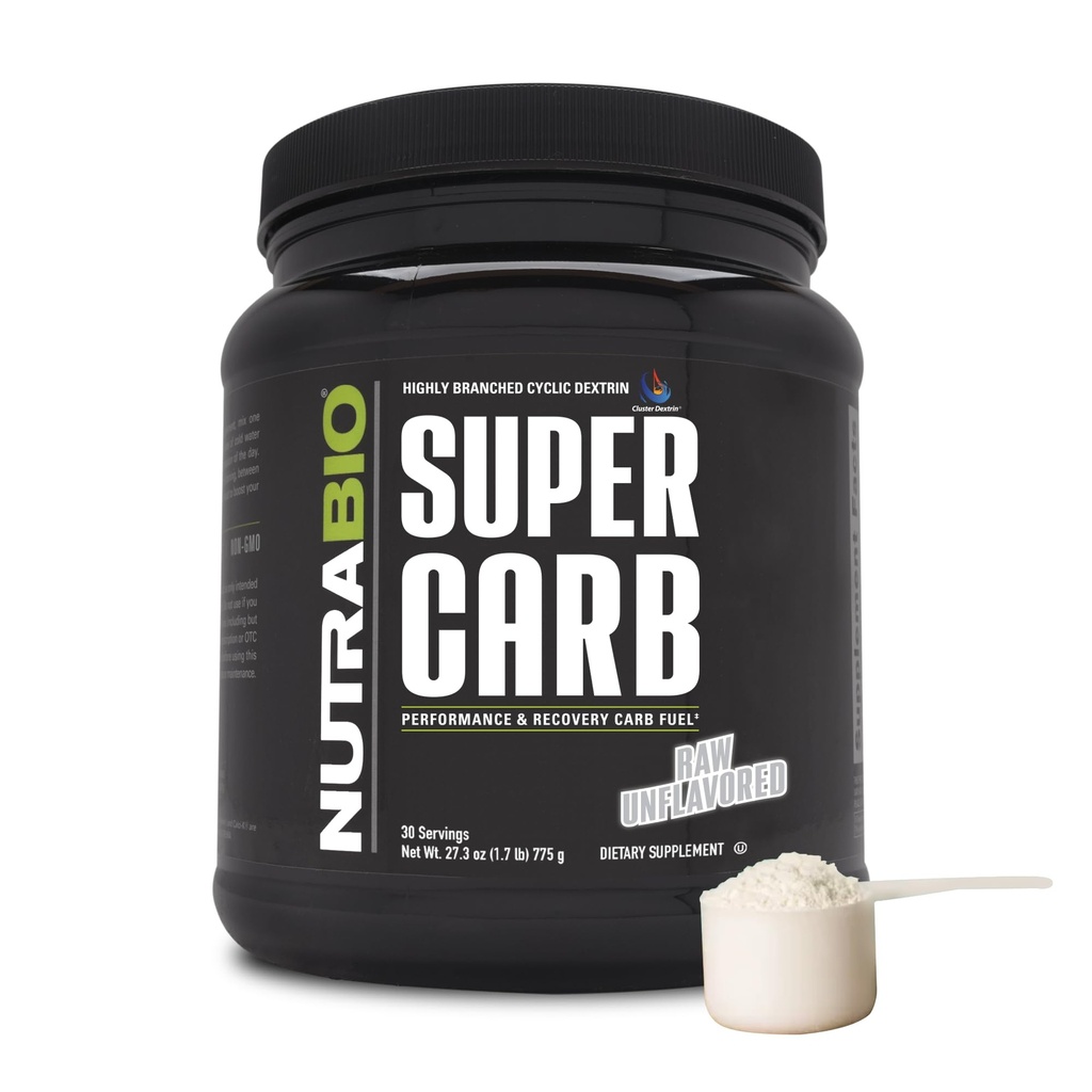 NutraBio Super Carb, karbohydrat pulver med Cluster Dextrin & Elektrolytter, Avansert karbohydrat kosttilskudd pulver for trening drivstoff, ytelse, og muskelgjenoppretting, syklisk dextrin, uflavorert, 30 Sv