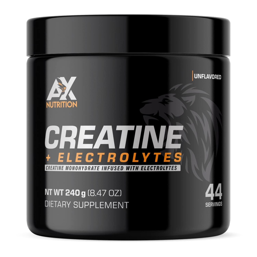 Kreatin + Elektrolytter 240g | 100% ren kreatinmonohydrat infundert med elektrolyter | Støtte muskelvekst mens du blir hydrert | 44 serveringer