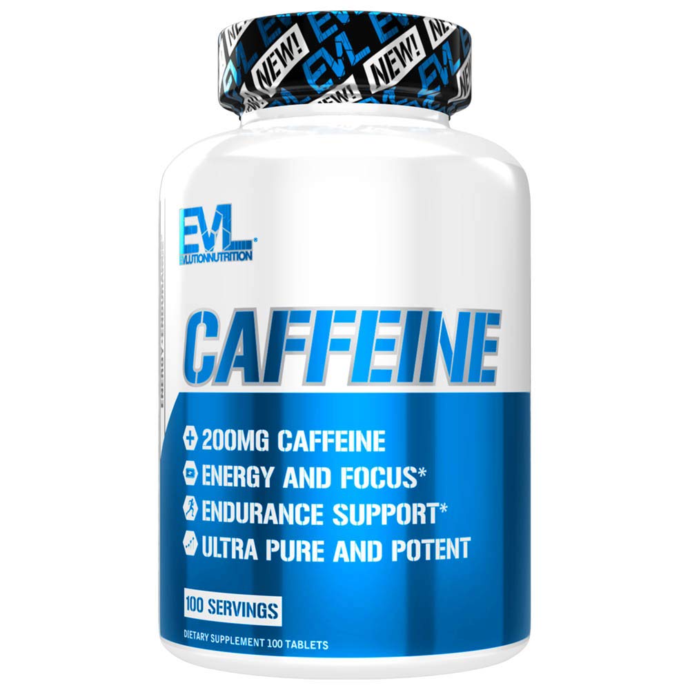 Evlution Nutrition Koffein - Energi, fokus og utholdenhetsstøtte - 200 mg Koffein Per Serving - Ultra ren og Potent - Maksimer arbeid, trening og mer - Diett Supplement - 100 Serveringer -100 tabletter