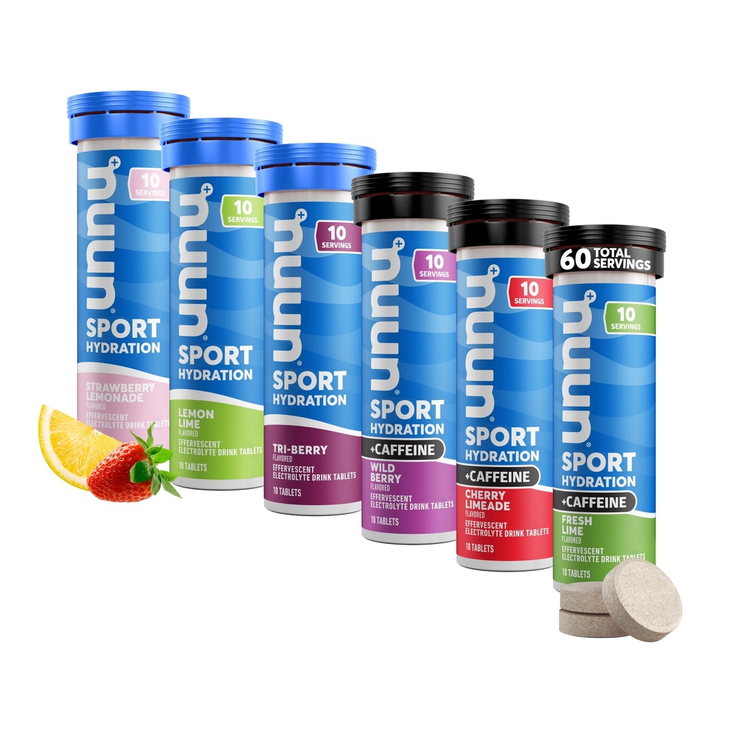 Nuun Sport + Koffein Electrolyte Tabletter - Oppløselig i vann, Variety Pack | 5 essensielle elektrolyter for Hydration | 1g Sukker Drink Bland | Vegan, Non-GMO | 6 Pack (60 Total Services)