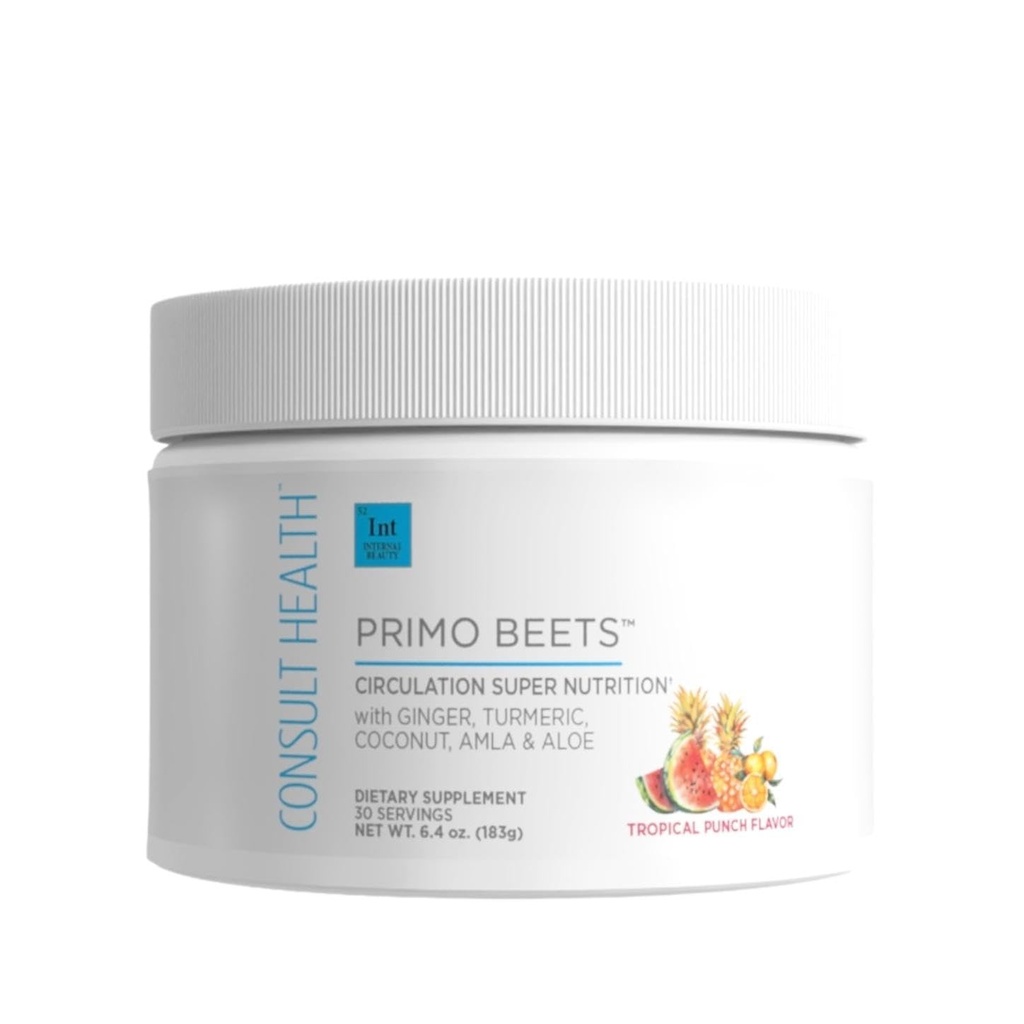 Konsult Health Primo Beets - Beet Root Powder Drink Bland med elektrolytter - Nitrater for å støtte sirkulasjon - Energiforsterkning - Ginger & Turmeric - menn og kvinner - Tropisk Punch Flavor - 30 Serveringer