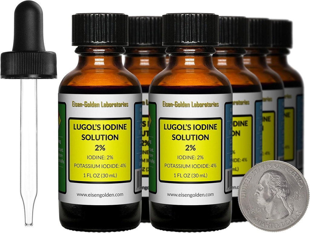 Lugols jodin / 2% løsning / 8 Oz i åtte Amber Glassflasker / gratis droppers