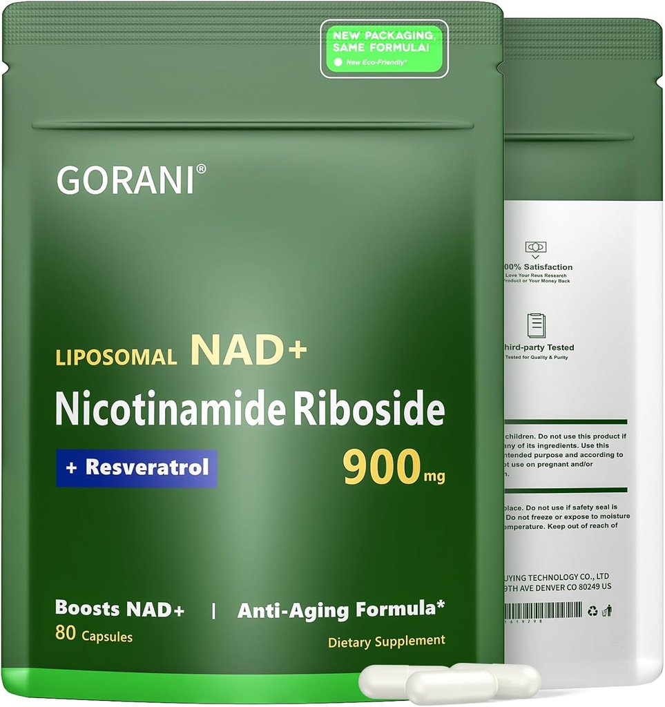 Gorani NAD + Supplement 900MG, Nikotinamid Riboside, Liposomal Resveratrol, Quercetin (1)