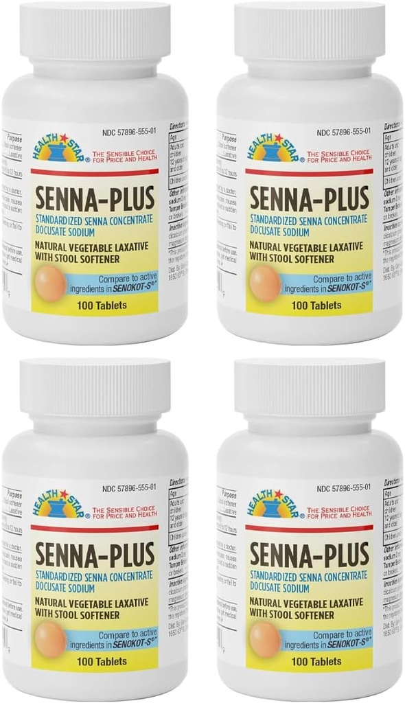 GeriCare Senna Plus Naturlig Grønnsaker Laxative med Stool Softener, Dokusat Natrium 50 mg, Sennosider 8,6mg 100 Count (Pack of 4)