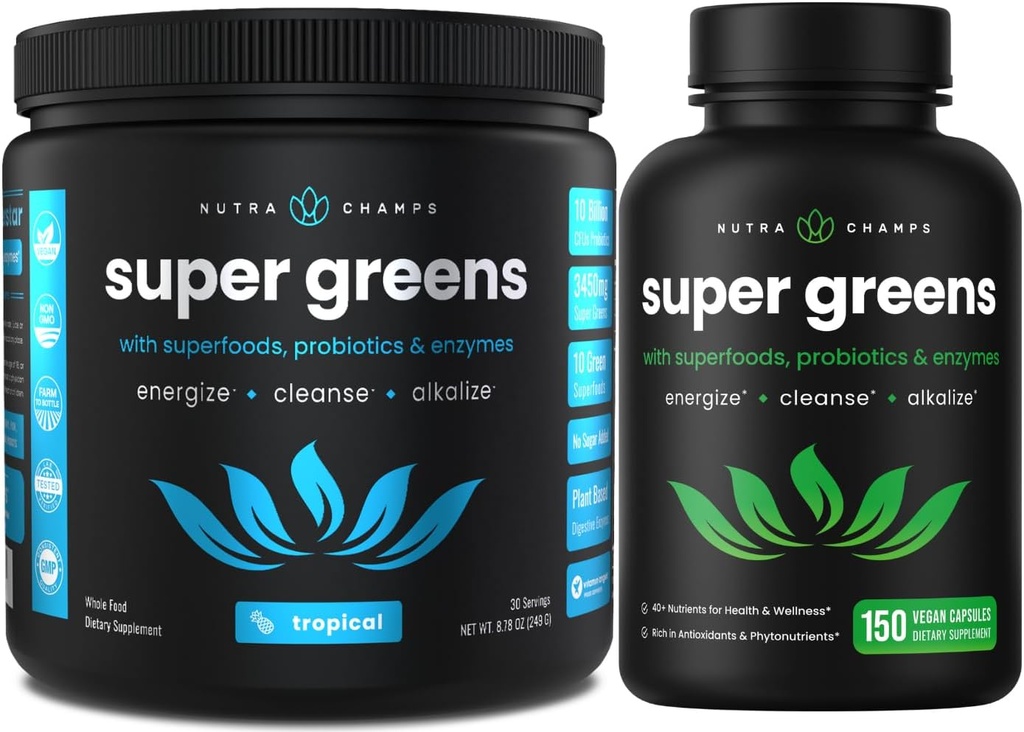 NutraChamps Tropiske Super Grønn pulver & Super Grønne Kapsler